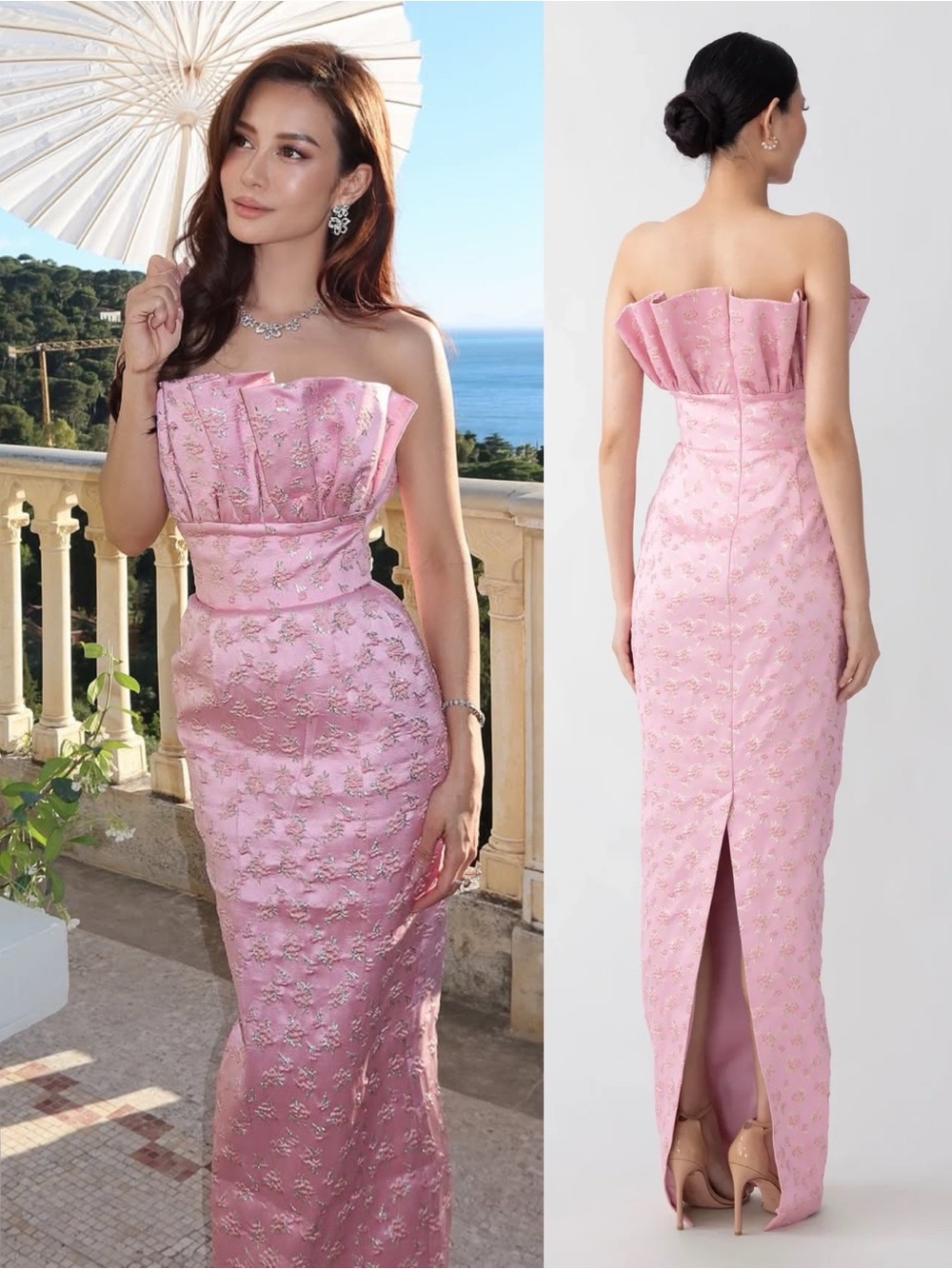 SAU Lee Noah Jacquard Floral Strapless Gown Dynasty Pink NEW with tags